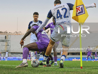 Moise Kean is near the corner during the Italian Serie A football match between Fiorentina and Hellas Verona at the Artemio Franchi Stadium...