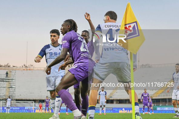 Moise Kean is near the corner during the Italian Serie A football match between Fiorentina and Hellas Verona at the Artemio Franchi Stadium...