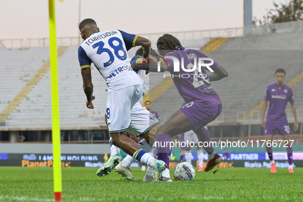 Moise Kean participates in the Italian Serie A football match between Fiorentina and Hellas Verona in Florence, Italy, on November 10, 2024,...