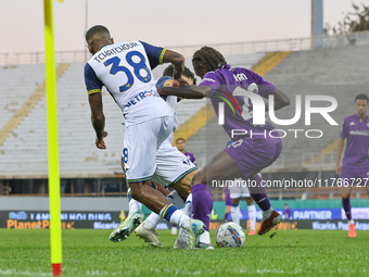 Moise Kean participates in the Italian Serie A football match between Fiorentina and Hellas Verona in Florence, Italy, on November 10, 2024,...