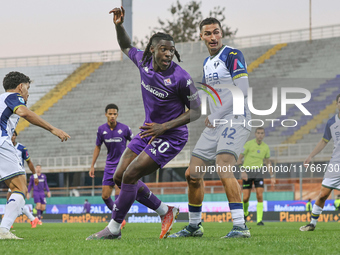 Moise Kean participates in the Italian Serie A football match between Fiorentina and Hellas Verona in Florence, Italy, on November 10, 2024,...