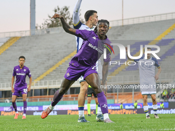 Moise Kean participates in the Italian Serie A football match between Fiorentina and Hellas Verona in Florence, Italy, on November 10, 2024,...