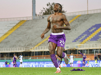 Moise Kean of Fiorentina celebrates after scoring his team's goal during the Italian Serie A football match between Fiorentina and Hellas Ve...