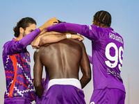 Moise Kean of Fiorentina celebrates after scoring his team's goal during the Italian Serie A football match between Fiorentina and Hellas Ve...