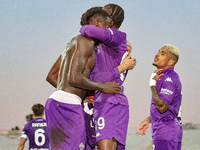 Moise Kean of Fiorentina celebrates after scoring his team's goal during the Italian Serie A football match between Fiorentina and Hellas Ve...