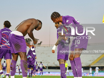 Christian Kouame and Moise Kean participate in the Italian Serie A football match between Fiorentina and Hellas Verona in Florence, Italy, o...