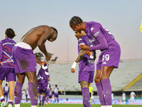 Christian Kouame and Moise Kean participate in the Italian Serie A football match between Fiorentina and Hellas Verona in Florence, Italy, o...