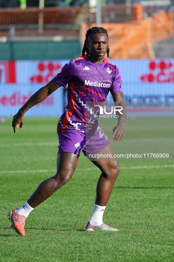 Moise Kean of ACF Fiorentina warming up before the match between the Italian Serie A football match between ACF Fiorentina and Hellas Verona...