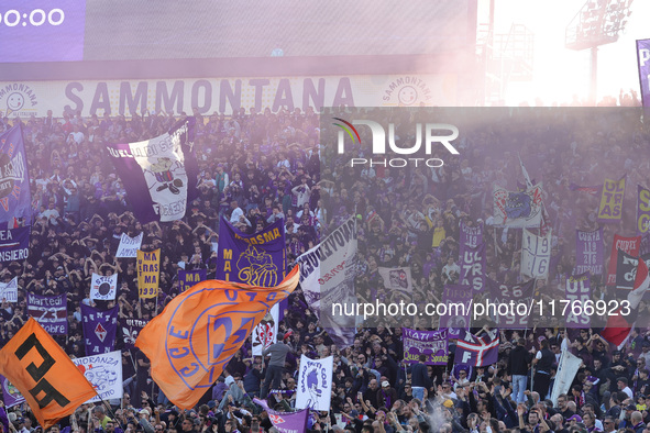 Supporters of ACF Fiorentina during  the Italian Serie A football match between ACF Fiorentina and Hellas Verona FC ,on November 10 , 2024 a...