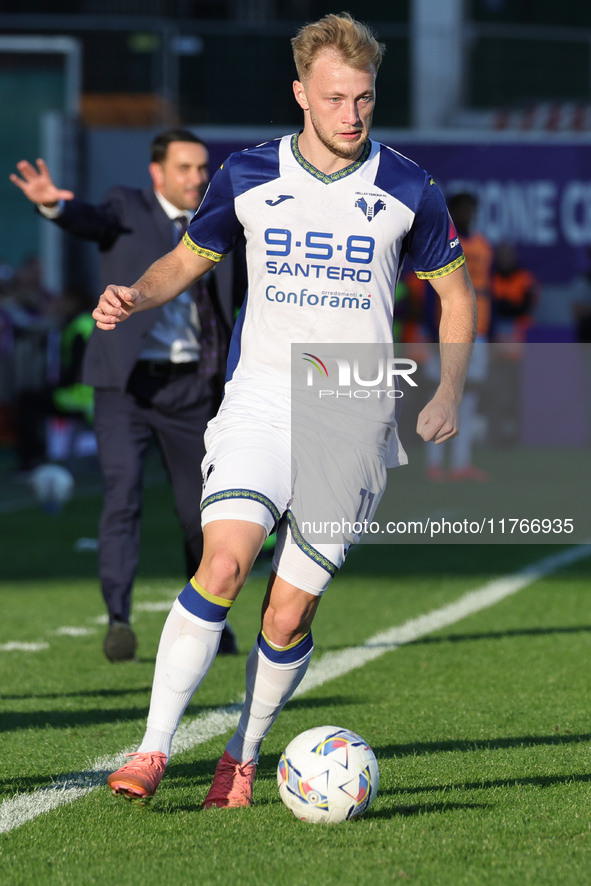 Casper Tengstedt of Hellas Verona FC controls the ball during  the Italian Serie A football match between ACF Fiorentina and Hellas Verona F...