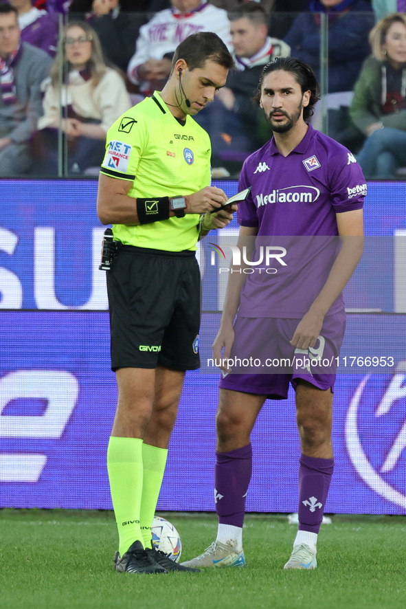 Referee Luca Zufferli and Yacine Adli during the Italian Serie A football match between ACF Fiorentina and Hellas Verona FC ,on November 10...