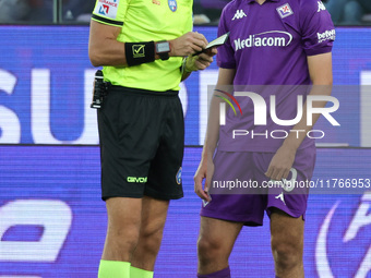 Referee Luca Zufferli and Yacine Adli during the Italian Serie A football match between ACF Fiorentina and Hellas Verona FC ,on November 10...