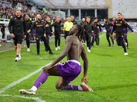 Moise Kean of ACF Fiorentina celebrates after scoring his team's goal during the Italian Serie A football match between ACF Fiorentina and H...