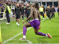 Moise Kean of ACF Fiorentina celebrates after scoring his team's goal during the Italian Serie A football match between ACF Fiorentina and H...