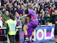 Moise Kean of ACF Fiorentina celebrates after scoring his team's goal during the Italian Serie A football match between ACF Fiorentina and H...