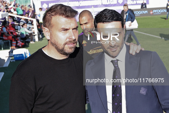 Head Coach Raffaele Palladino of ACF Fiorentina talks to Head Coach Paolo Zanetti of Hellas Verona FC , prior to  the Italian Serie A footba...