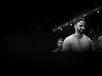 (EDITORS NOTE: This image has been converted to black and white). Ruben Amorim, Head Coach of Sporting CP, looks on prior to the Liga Portug...