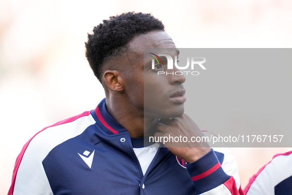 Jhon Lucumi of Bologna FC looks on during the Serie A Enilive match between AS Roma and Bologna FC at Stadio Olimpico on November 10, 2024 i...