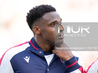 Jhon Lucumi of Bologna FC looks on during the Serie A Enilive match between AS Roma and Bologna FC at Stadio Olimpico on November 10, 2024 i...