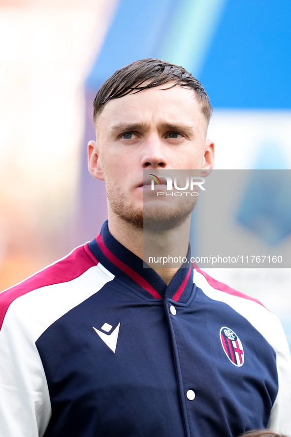 Sam Beukema of Bologna FC looks on during the Serie A Enilive match between AS Roma and Bologna FC at Stadio Olimpico on November 10, 2024 i...