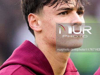 Niccolo' Pisilli of AS Roma looks on during the Serie A Enilive match between AS Roma and Bologna FC at Stadio Olimpico on November 10, 2024...