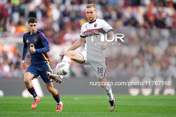 Tommaso Pobega of Bologna FC during the Serie A Enilive match between AS Roma and Bologna FC at Stadio Olimpico on November 10, 2024 in Rome...