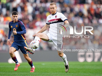 Tommaso Pobega of Bologna FC during the Serie A Enilive match between AS Roma and Bologna FC at Stadio Olimpico on November 10, 2024 in Rome...