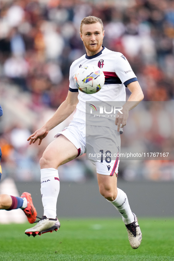 Tommaso Pobega of Bologna FC during the Serie A Enilive match between AS Roma and Bologna FC at Stadio Olimpico on November 10, 2024 in Rome...