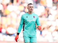 Lukasz Skorupski of Bologna FC looks on during the Serie A Enilive match between AS Roma and Bologna FC at Stadio Olimpico on November 10, 2...