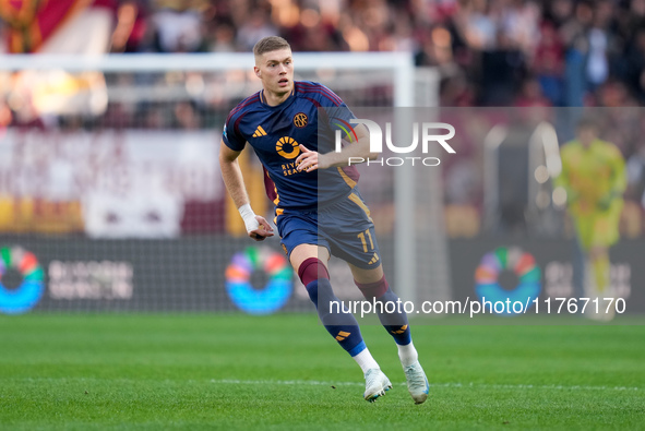 Artem Dovbyk of AS Roma looks on during the Serie A Enilive match between AS Roma and Bologna FC at Stadio Olimpico on November 10, 2024 in...