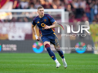 Artem Dovbyk of AS Roma looks on during the Serie A Enilive match between AS Roma and Bologna FC at Stadio Olimpico on November 10, 2024 in...