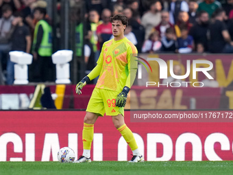 Mile Svilar of AS Roma during the Serie A Enilive match between AS Roma and Bologna FC at Stadio Olimpico on November 10, 2024 in Rome, Ital...