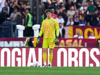 Mile Svilar of AS Roma looks on during the Serie A Enilive match between AS Roma and Bologna FC at Stadio Olimpico on November 10, 2024 in R...