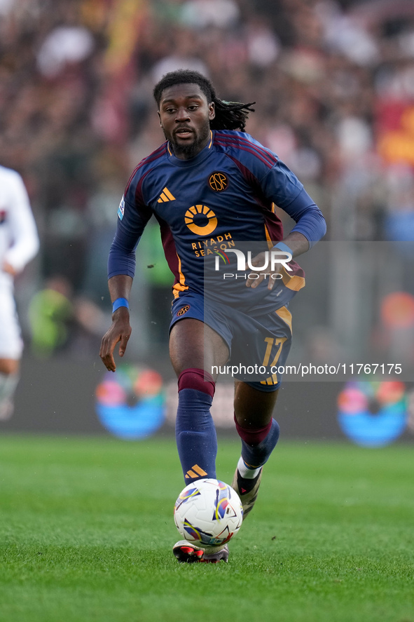 Manu Kone' of AS Roma during the Serie A Enilive match between AS Roma and Bologna FC at Stadio Olimpico on November 10, 2024 in Rome, Italy...