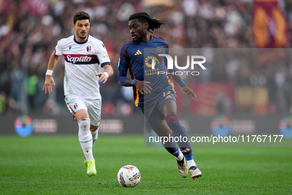 Manu Kone' of AS Roma during the Serie A Enilive match between AS Roma and Bologna FC at Stadio Olimpico on November 10, 2024 in Rome, Italy...