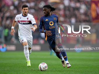 Manu Kone' of AS Roma during the Serie A Enilive match between AS Roma and Bologna FC at Stadio Olimpico on November 10, 2024 in Rome, Italy...