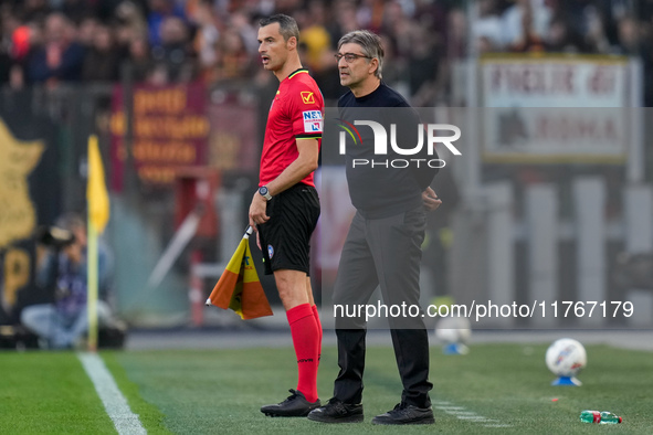 Ivan Juric head coach of AS Roma looks on during the Serie A Enilive match between AS Roma and Bologna FC at Stadio Olimpico on November 10,...