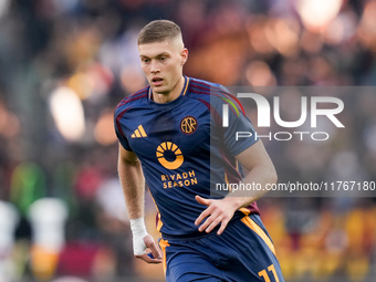 Artem Dovbyk of AS Roma during the Serie A Enilive match between AS Roma and Bologna FC at Stadio Olimpico on November 10, 2024 in Rome, Ita...