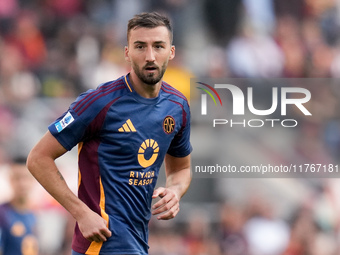 Bryan Cristante of AS Roma looks on during the Serie A Enilive match between AS Roma and Bologna FC at Stadio Olimpico on November 10, 2024...