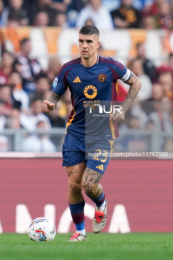 Gianluca Mancini of AS Roma during the Serie A Enilive match between AS Roma and Bologna FC at Stadio Olimpico on November 10, 2024 in Rome,...