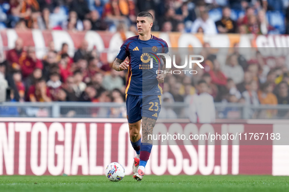 Gianluca Mancini of AS Roma during the Serie A Enilive match between AS Roma and Bologna FC at Stadio Olimpico on November 10, 2024 in Rome,...