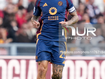 Gianluca Mancini of AS Roma during the Serie A Enilive match between AS Roma and Bologna FC at Stadio Olimpico on November 10, 2024 in Rome,...