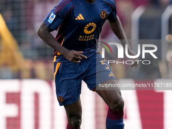 Evan Ndicka of AS Roma during the Serie A Enilive match between AS Roma and Bologna FC at Stadio Olimpico on November 10, 2024 in Rome, Ital...