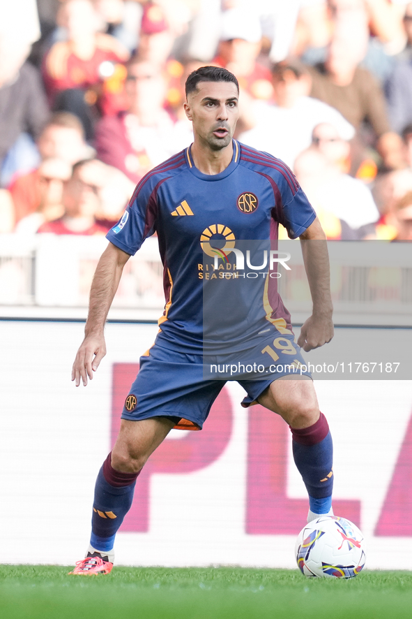 Zeki Celik of AS Roma during the Serie A Enilive match between AS Roma and Bologna FC at Stadio Olimpico on November 10, 2024 in Rome, Italy...