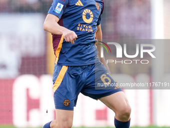 Niccolo' Pisilli of AS Roma during the Serie A Enilive match between AS Roma and Bologna FC at Stadio Olimpico on November 10, 2024 in Rome,...