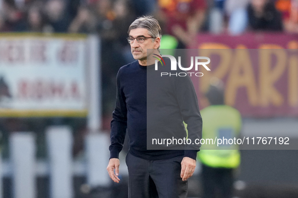 Ivan Juric head coach of AS Roma looks on during the Serie A Enilive match between AS Roma and Bologna FC at Stadio Olimpico on November 10,...