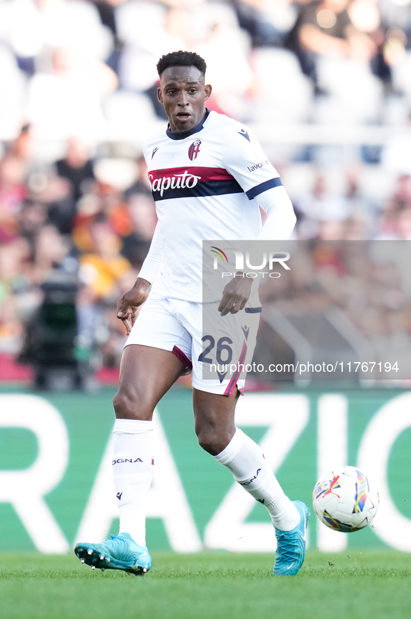 Jhon Lucumi of Bologna FC during the Serie A Enilive match between AS Roma and Bologna FC at Stadio Olimpico on November 10, 2024 in Rome, I...