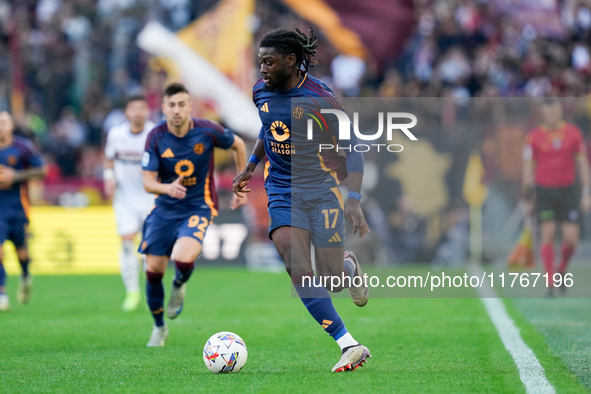 Manu Kone' of AS Roma during the Serie A Enilive match between AS Roma and Bologna FC at Stadio Olimpico on November 10, 2024 in Rome, Italy...