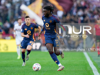 Manu Kone' of AS Roma during the Serie A Enilive match between AS Roma and Bologna FC at Stadio Olimpico on November 10, 2024 in Rome, Italy...