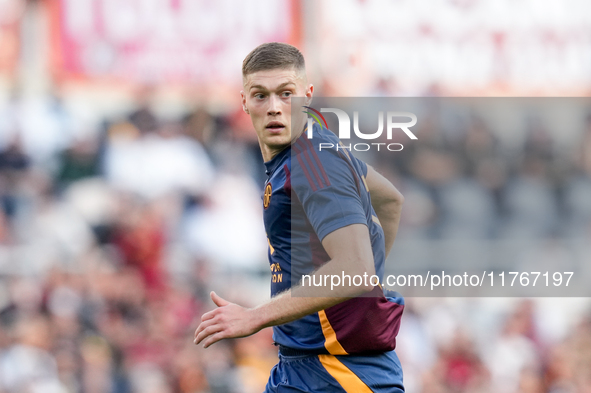 Artem Dovbyk of AS Roma looks on during the Serie A Enilive match between AS Roma and Bologna FC at Stadio Olimpico on November 10, 2024 in...